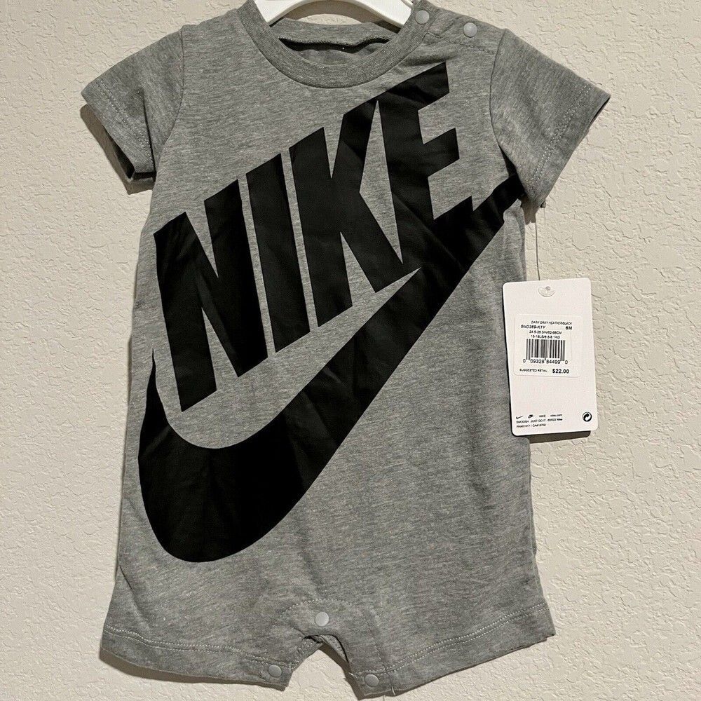 NWT baby short sleeve Nike 6 mo one-piece romper dk grey heathered